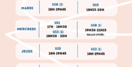 Horaires 2025 – 2026 des entrainements des jeunes